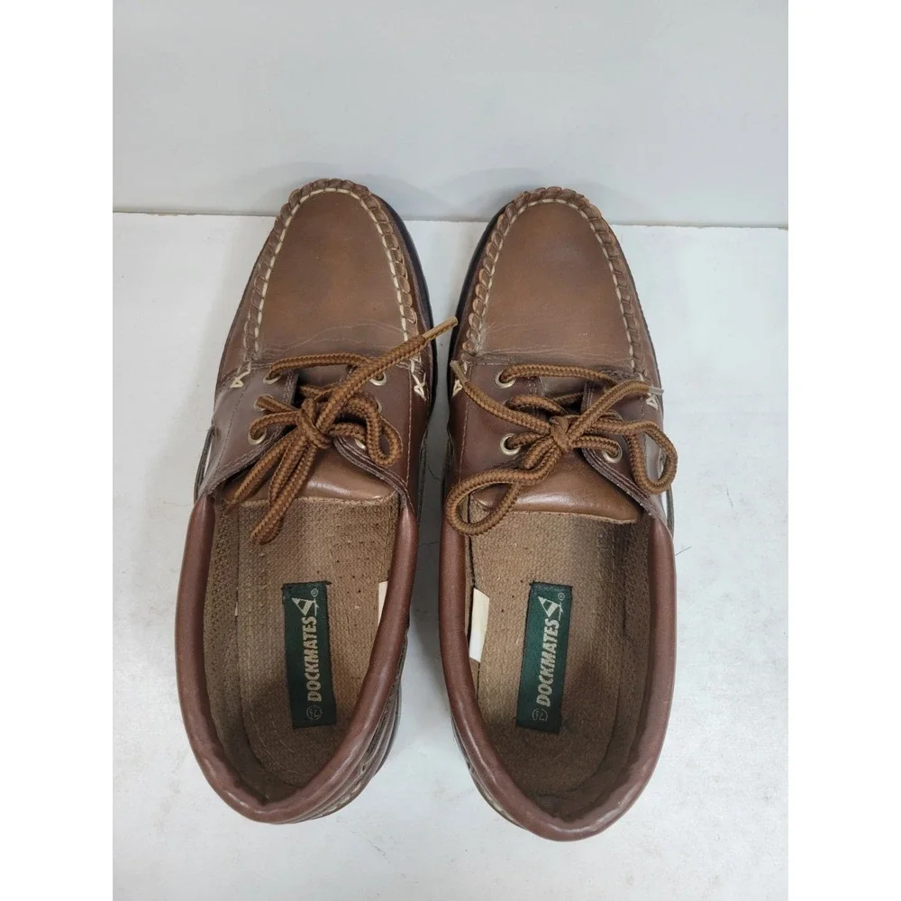 Dockmates Men's Boat Shoes Brown Leather Moc Toe Lace Up Casual Deck Shoe Size 7